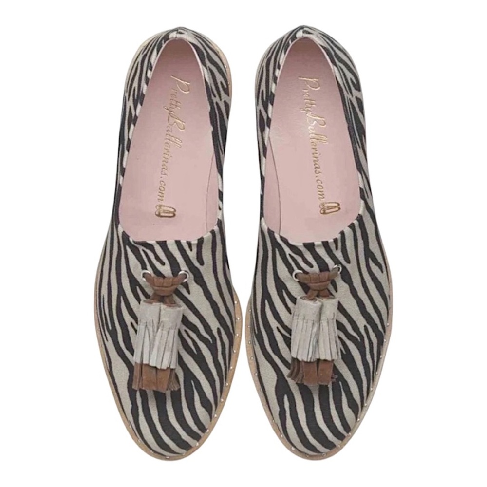PRETTY BALLERINAS BETTE LOAFERS IN TAUPE/ZEBRA PRINTED SIZE 37/US 7 - BNIB